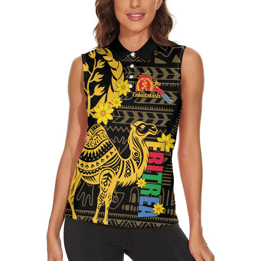 Enkutatash Eritrea New Year Women Sleeveless Polo Shirt Eritrean Camel African Pattern - Wonder Print Shop