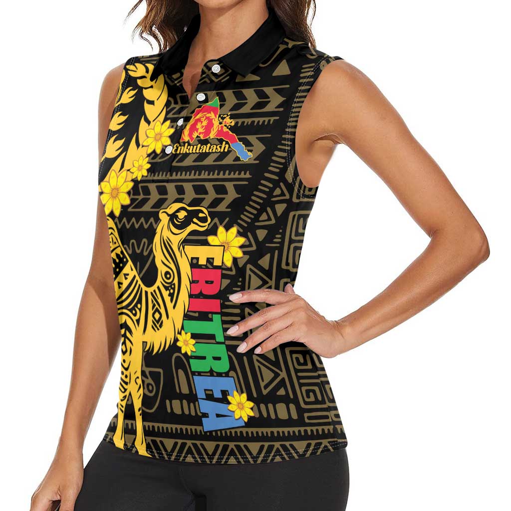 Enkutatash Eritrea New Year Women Sleeveless Polo Shirt Eritrean Camel African Pattern - Wonder Print Shop