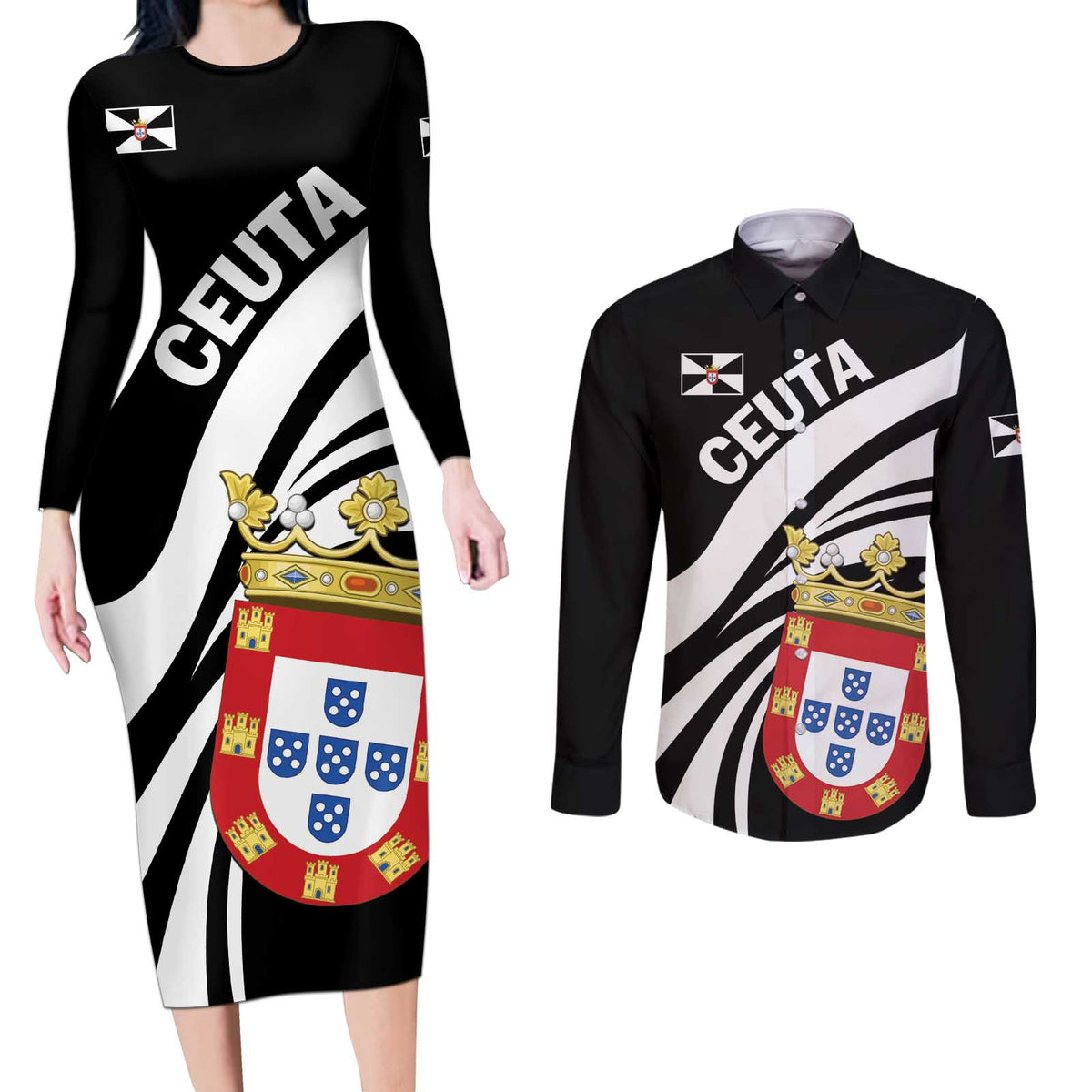 Ceuta Day Couples Matching Long Sleeve Bodycon Dress and Long Sleeve Button Shirt Dia de Ceuta 2024 - Wonder Print Shop