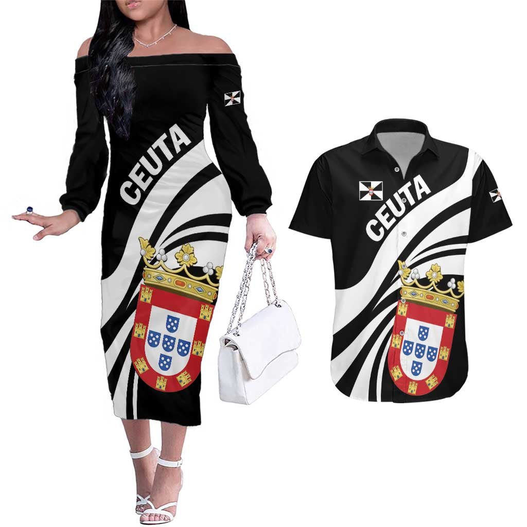 Ceuta Day Couples Matching Off The Shoulder Long Sleeve Dress and Hawaiian Shirt Dia de Ceuta 2024 - Wonder Print Shop