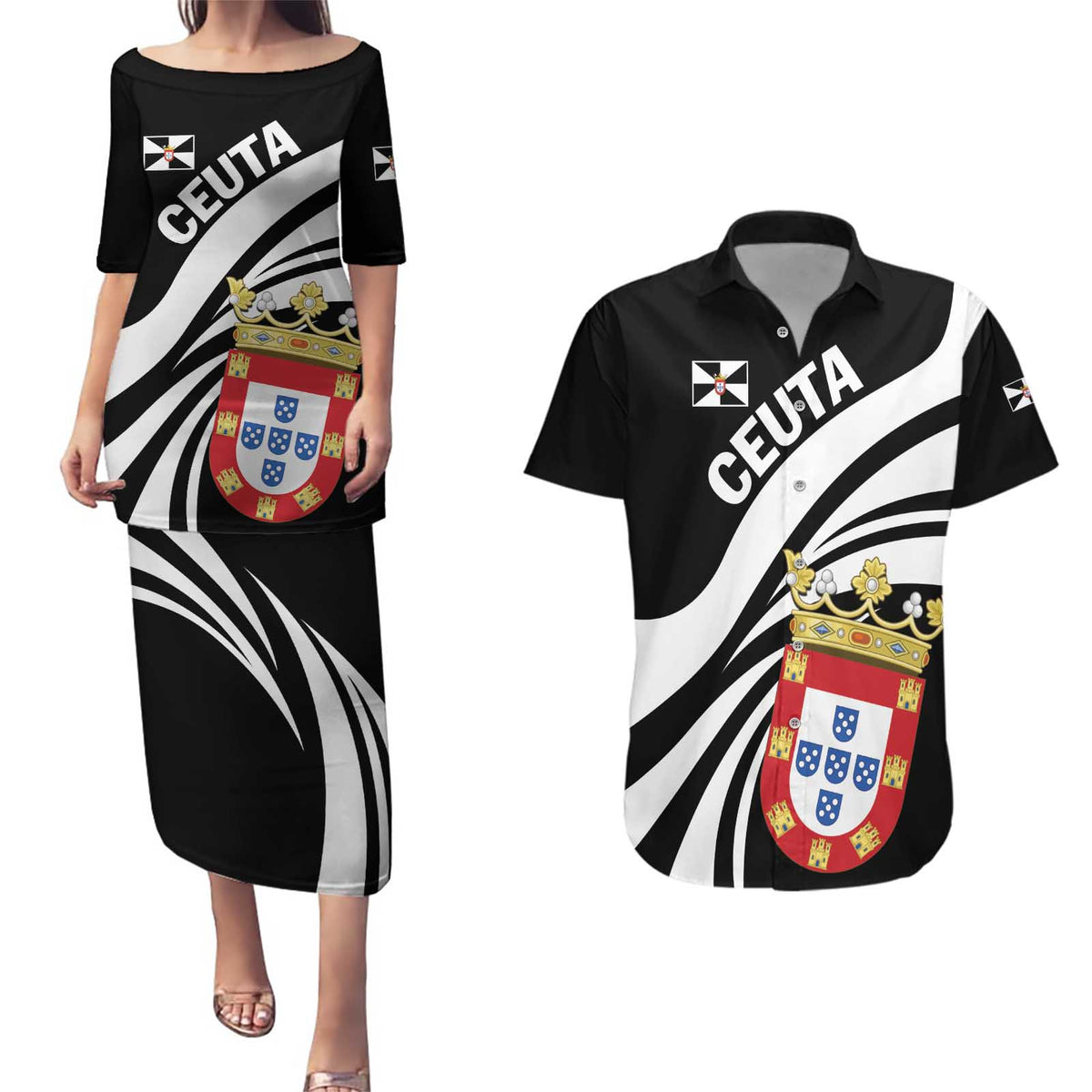 Ceuta Day Couples Matching Puletasi and Hawaiian Shirt Dia de Ceuta 2024 - Wonder Print Shop