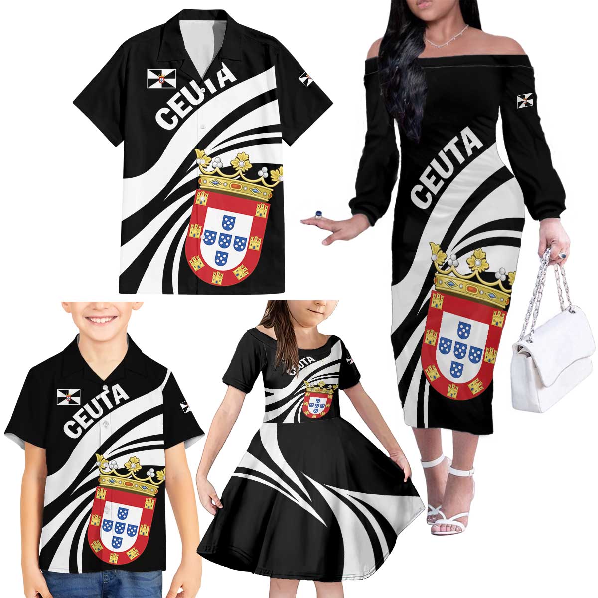 Ceuta Day Family Matching Off The Shoulder Long Sleeve Dress and Hawaiian Shirt Dia de Ceuta 2024 - Wonder Print Shop