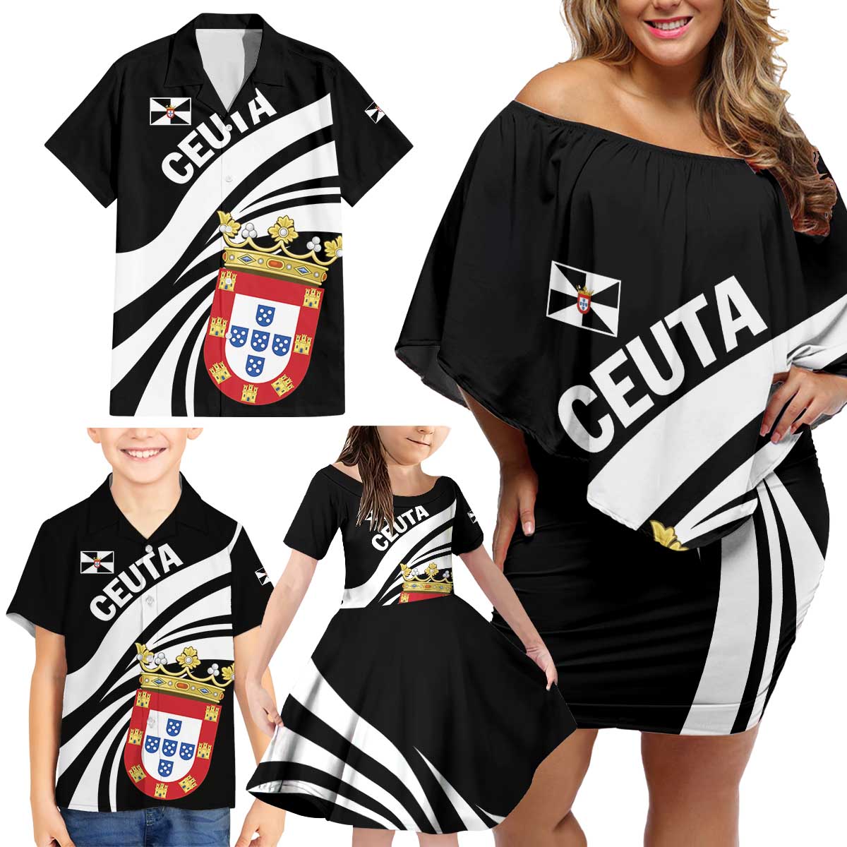 Ceuta Day Family Matching Off Shoulder Short Dress and Hawaiian Shirt Dia de Ceuta 2024 - Wonder Print Shop