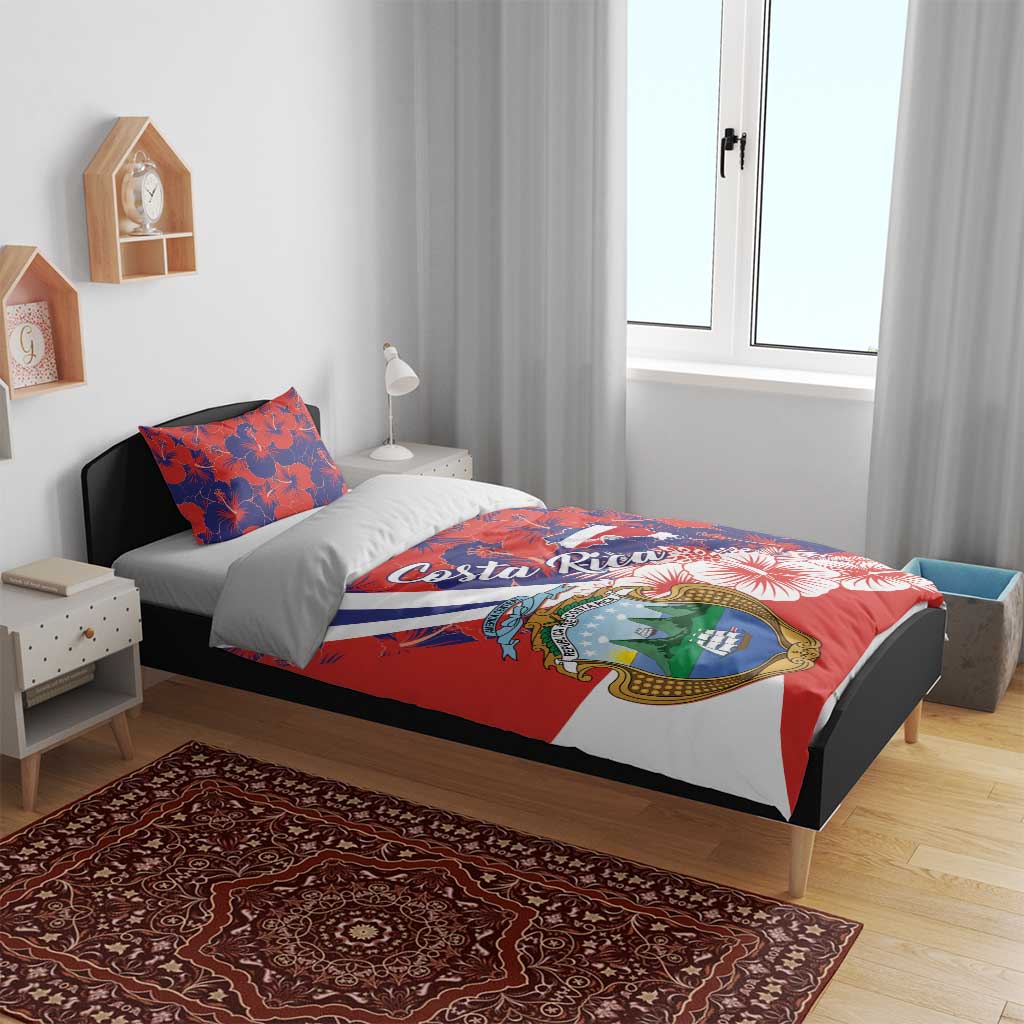 Costa Rica Bedding Set Coat of Arms Hibiscus Pattern - Wonder Print Shop