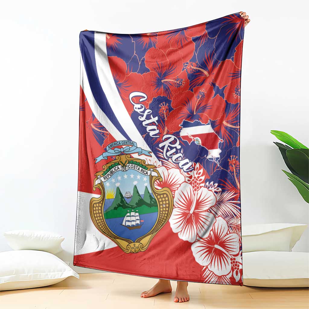 Costa Rica Blanket Coat of Arms Hibiscus Pattern