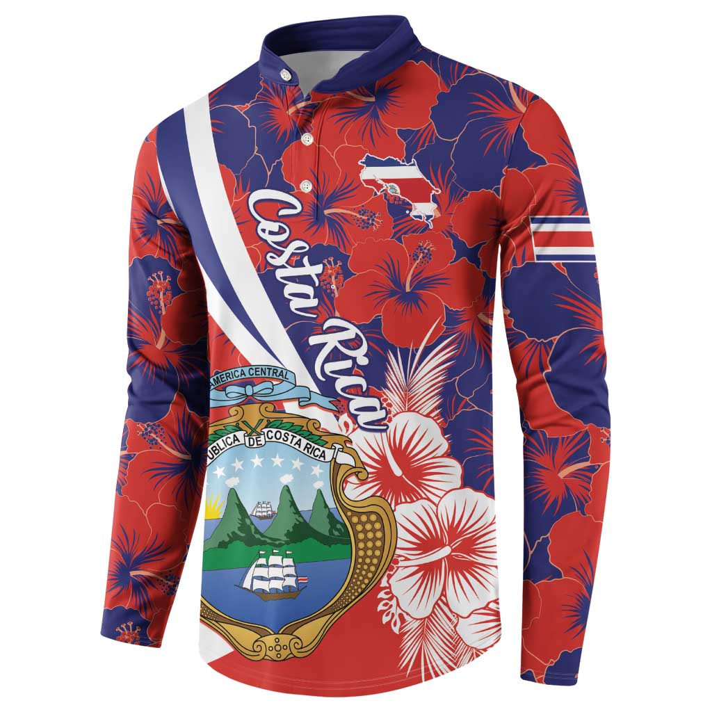 Costa Rica Button Sweatshirt Coat of Arms Hibiscus Pattern - Wonder Print Shop