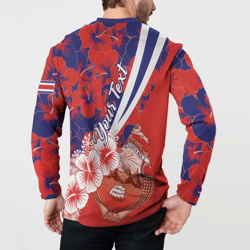 Costa Rica Button Sweatshirt Coat of Arms Hibiscus Pattern - Wonder Print Shop