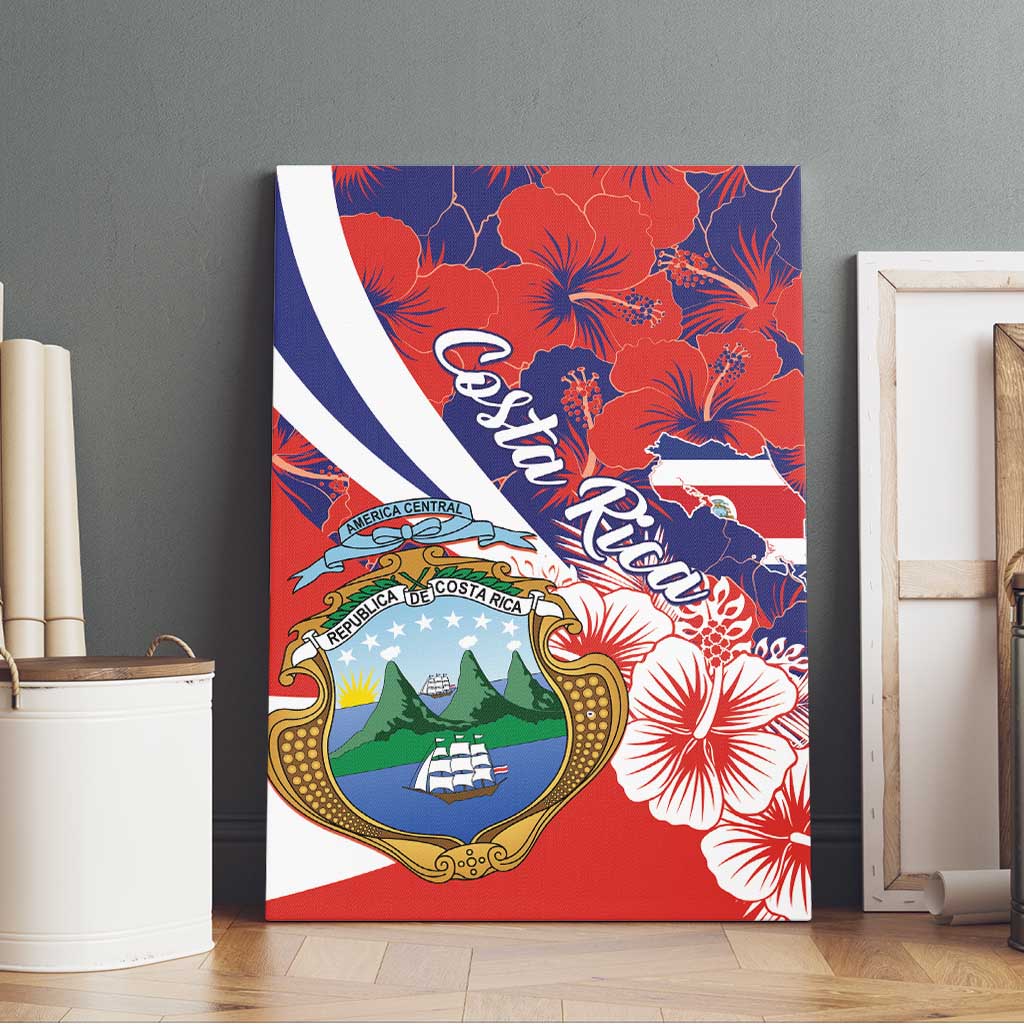 Costa Rica Canvas Wall Art Coat of Arms Hibiscus Pattern - Wonder Print Shop