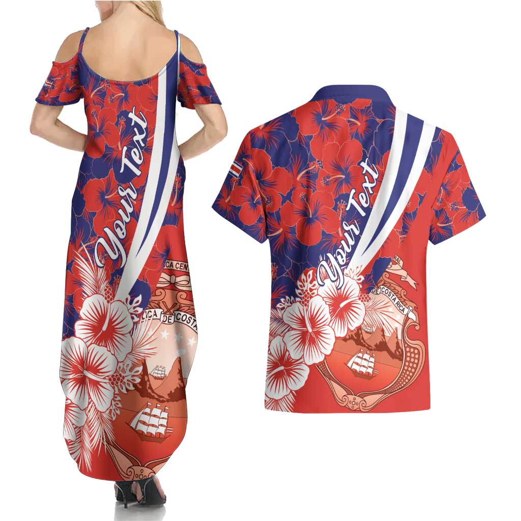 Costa Rica Couples Matching Summer Maxi Dress and Hawaiian Shirt Coat of Arms Hibiscus Pattern - Wonder Print Shop