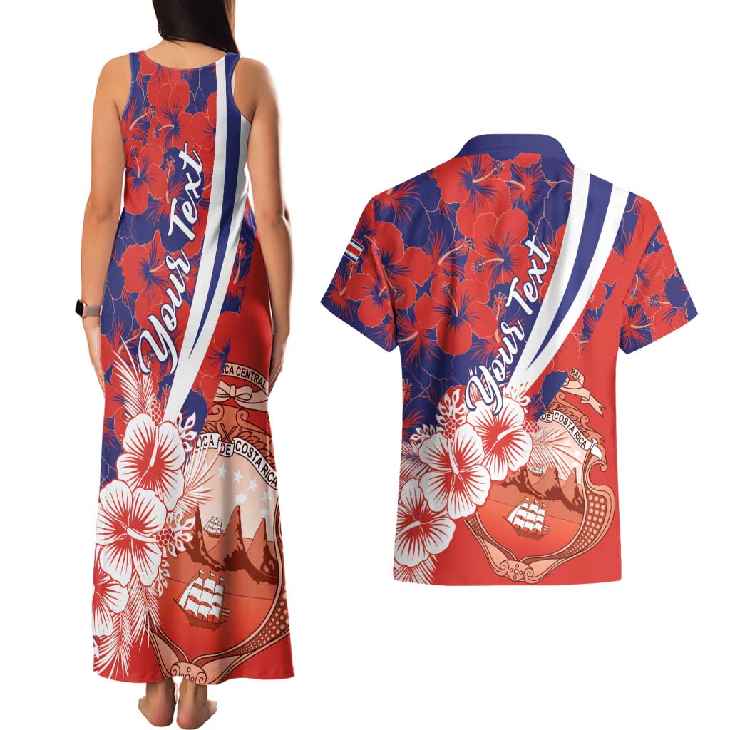 Costa Rica Couples Matching Tank Maxi Dress and Hawaiian Shirt Coat of Arms Hibiscus Pattern - Wonder Print Shop