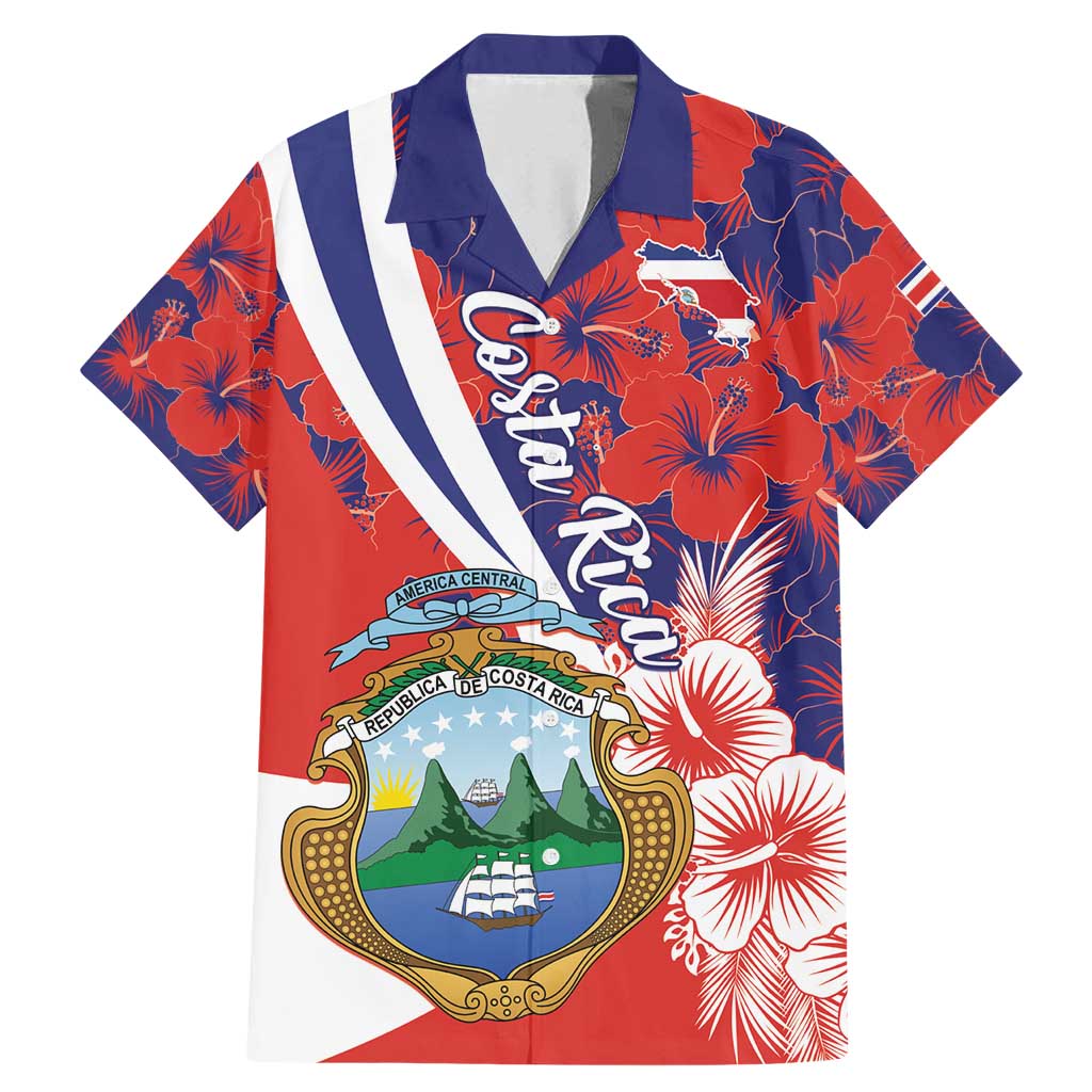 Costa Rica Family Matching Mermaid Dress and Hawaiian Shirt Coat of Arms Hibiscus Pattern - Wonder Print Shop