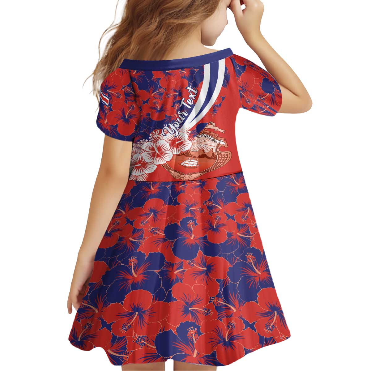 Costa Rica Family Matching Off The Shoulder Long Sleeve Dress and Hawaiian Shirt Coat of Arms Hibiscus Pattern - Wonder Print Shop