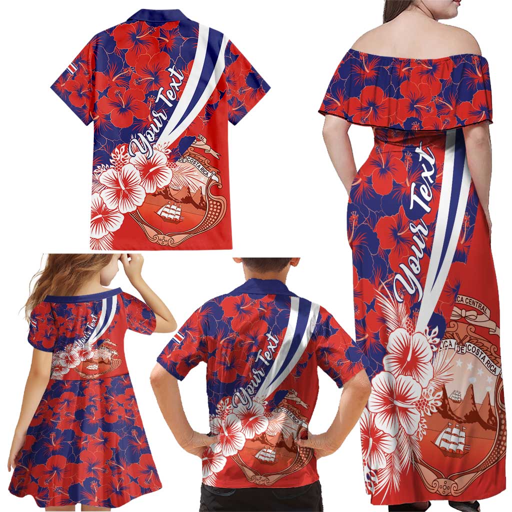 Costa Rica Family Matching Off Shoulder Maxi Dress and Hawaiian Shirt Coat of Arms Hibiscus Pattern - Wonder Print Shop