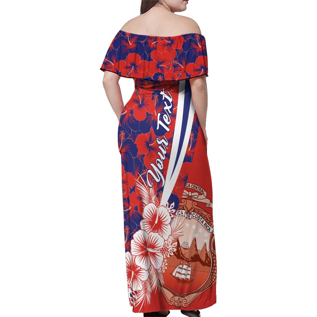 Costa Rica Family Matching Off Shoulder Maxi Dress and Hawaiian Shirt Coat of Arms Hibiscus Pattern - Wonder Print Shop