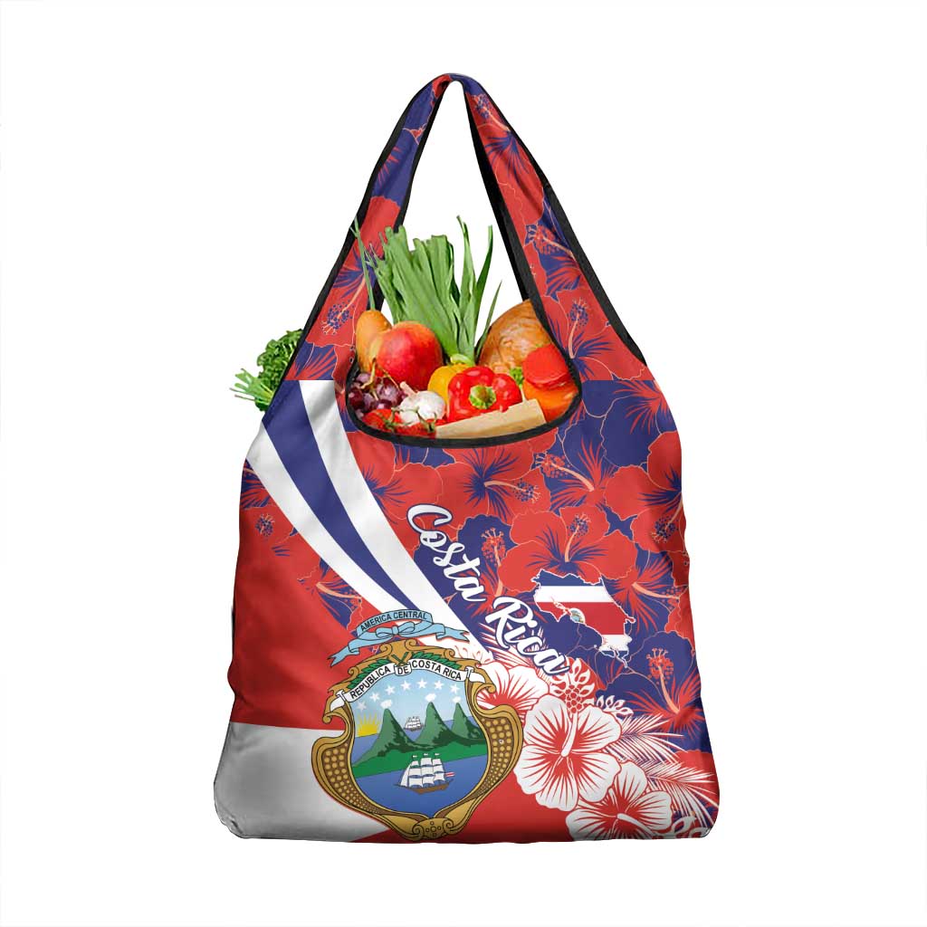 Costa Rica Grocery Bag Coat of Arms Hibiscus Pattern