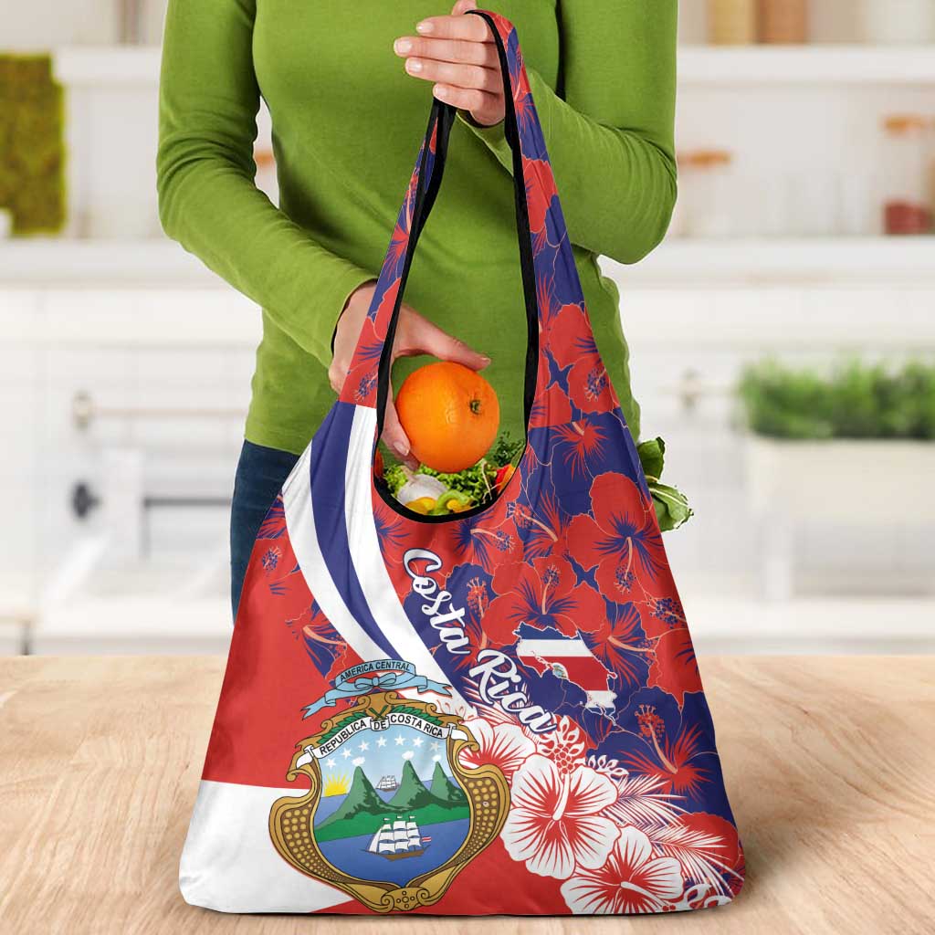 Costa Rica Grocery Bag Coat of Arms Hibiscus Pattern