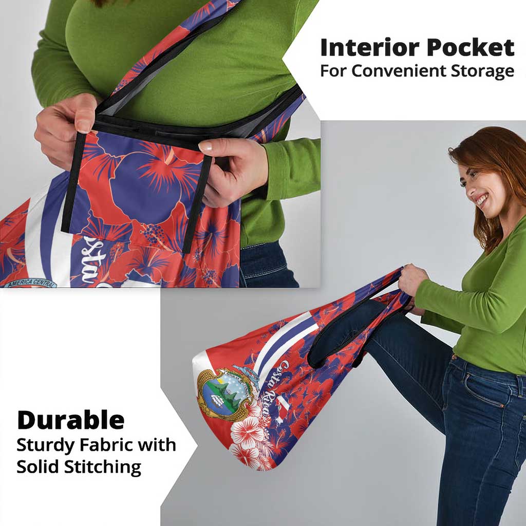 Costa Rica Grocery Bag Coat of Arms Hibiscus Pattern