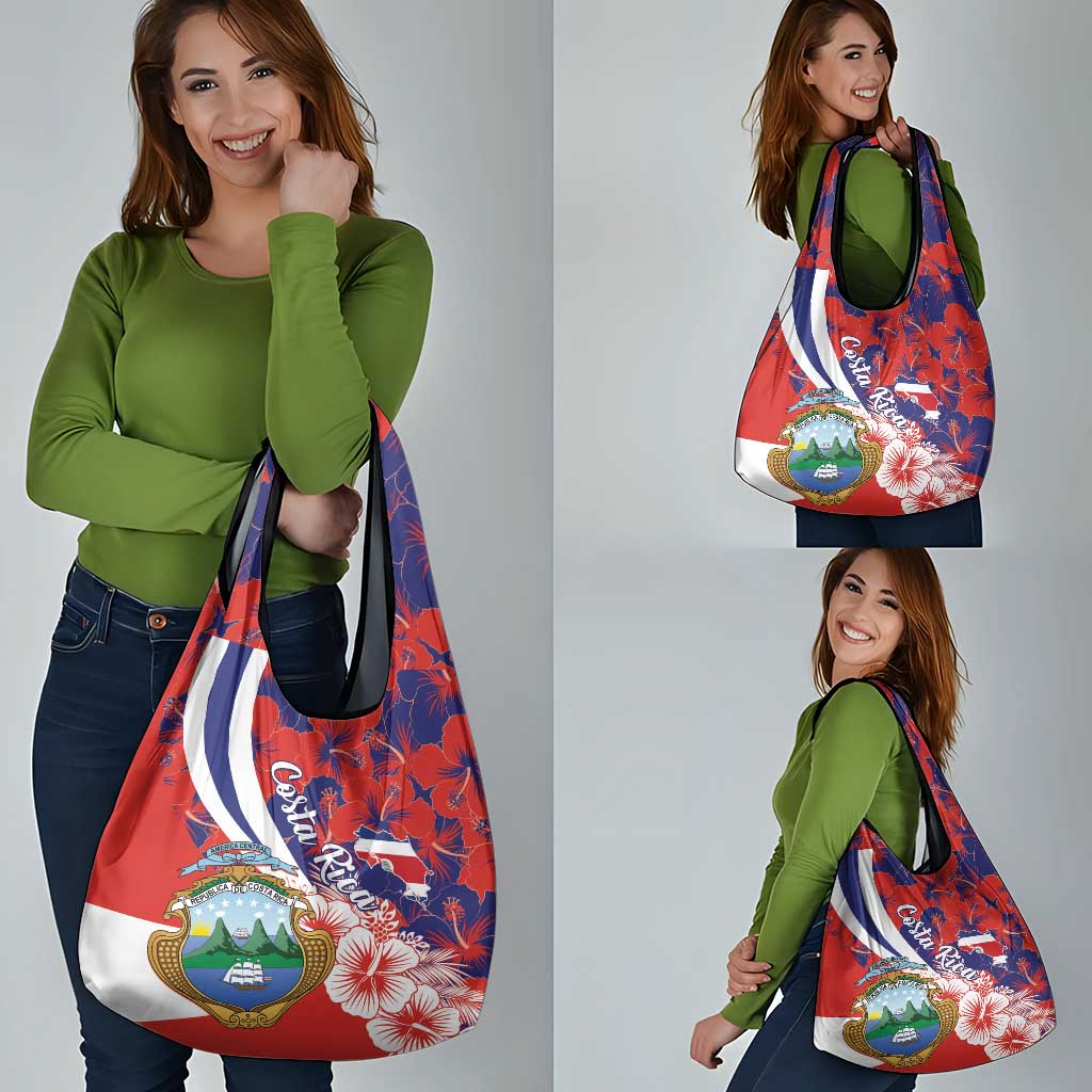 Costa Rica Grocery Bag Coat of Arms Hibiscus Pattern