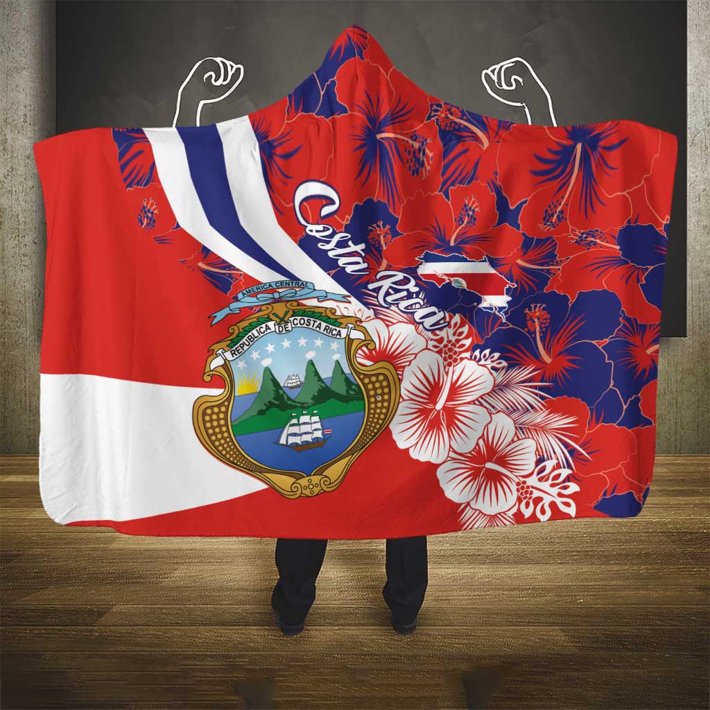 Costa Rica Hooded Blanket Coat of Arms Hibiscus Pattern
