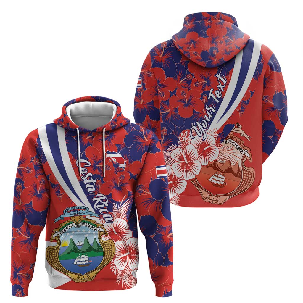 Costa Rica Hoodie Coat of Arms Hibiscus Pattern - Wonder Print Shop