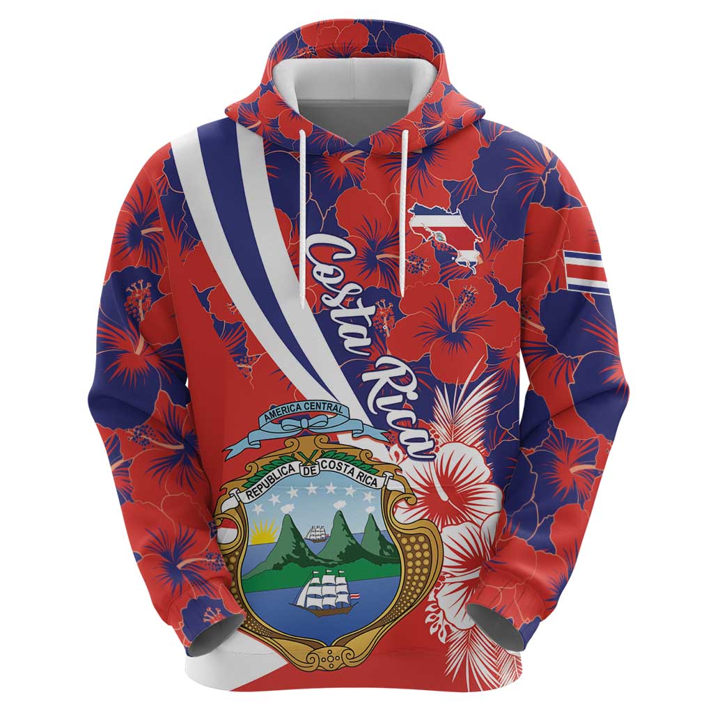 Costa Rica Hoodie Coat of Arms Hibiscus Pattern - Wonder Print Shop
