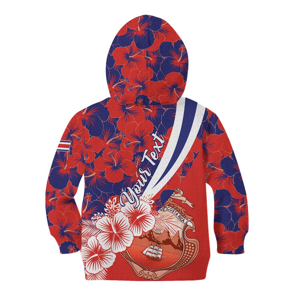 Costa Rica Kid Hoodie Coat of Arms Hibiscus Pattern - Wonder Print Shop