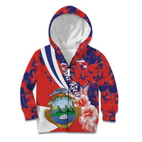 Costa Rica Kid Hoodie Coat of Arms Hibiscus Pattern - Wonder Print Shop