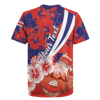 Costa Rica Rugby Jersey Coat of Arms Hibiscus Pattern - Wonder Print Shop