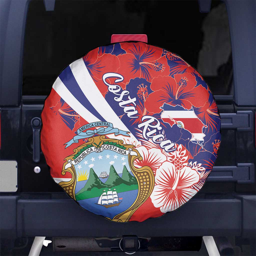 Costa Rica Spare Tire Cover Coat of Arms Hibiscus Pattern - Wonder Print Shop