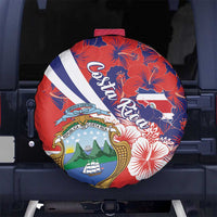 Costa Rica Spare Tire Cover Coat of Arms Hibiscus Pattern - Wonder Print Shop