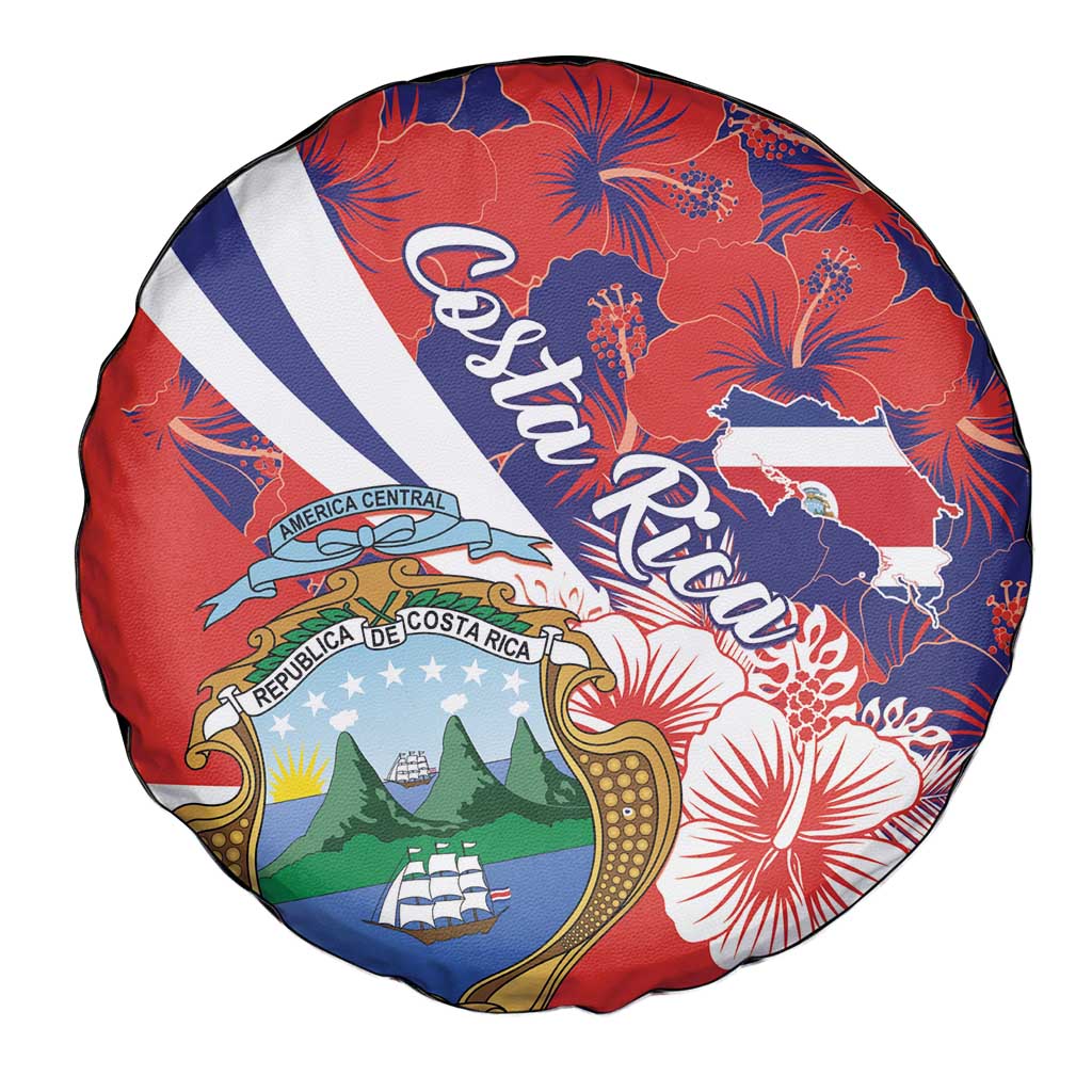 Costa Rica Spare Tire Cover Coat of Arms Hibiscus Pattern - Wonder Print Shop