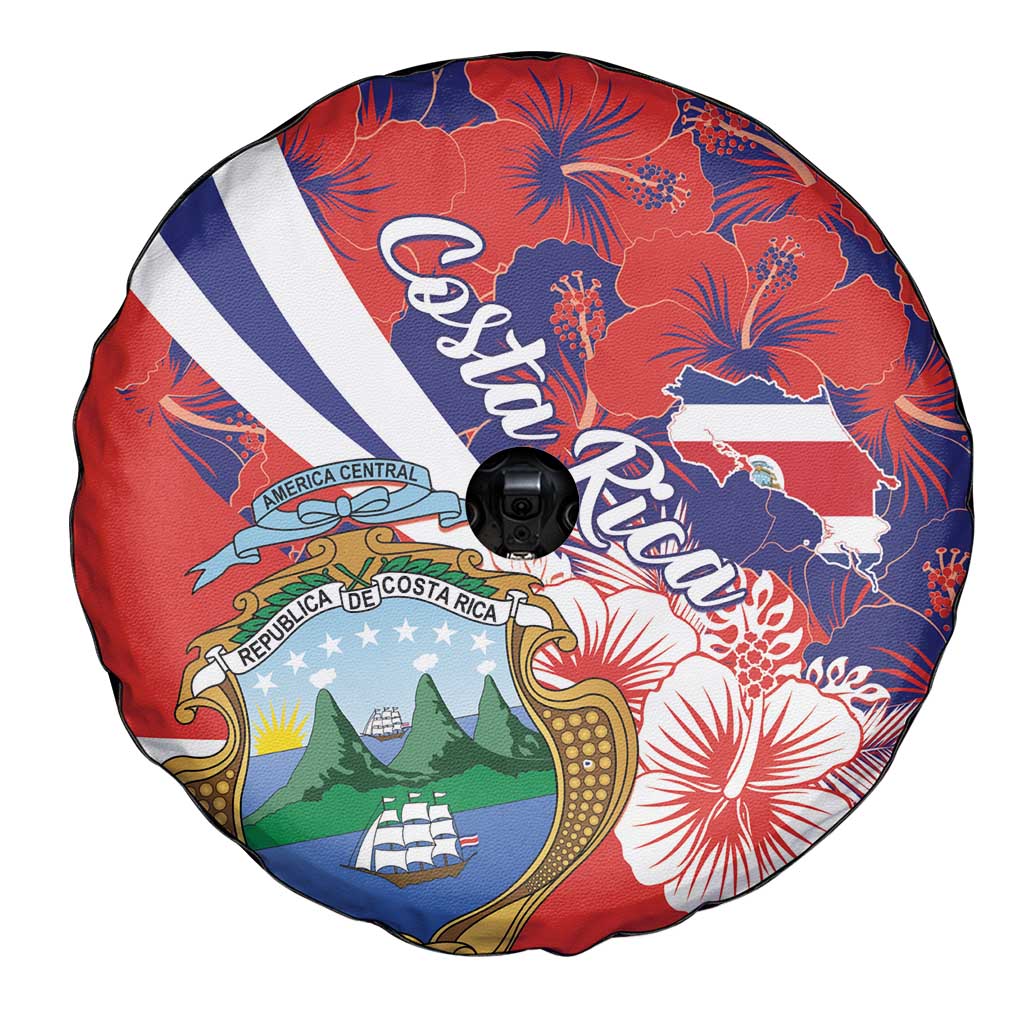 Costa Rica Spare Tire Cover Coat of Arms Hibiscus Pattern - Wonder Print Shop