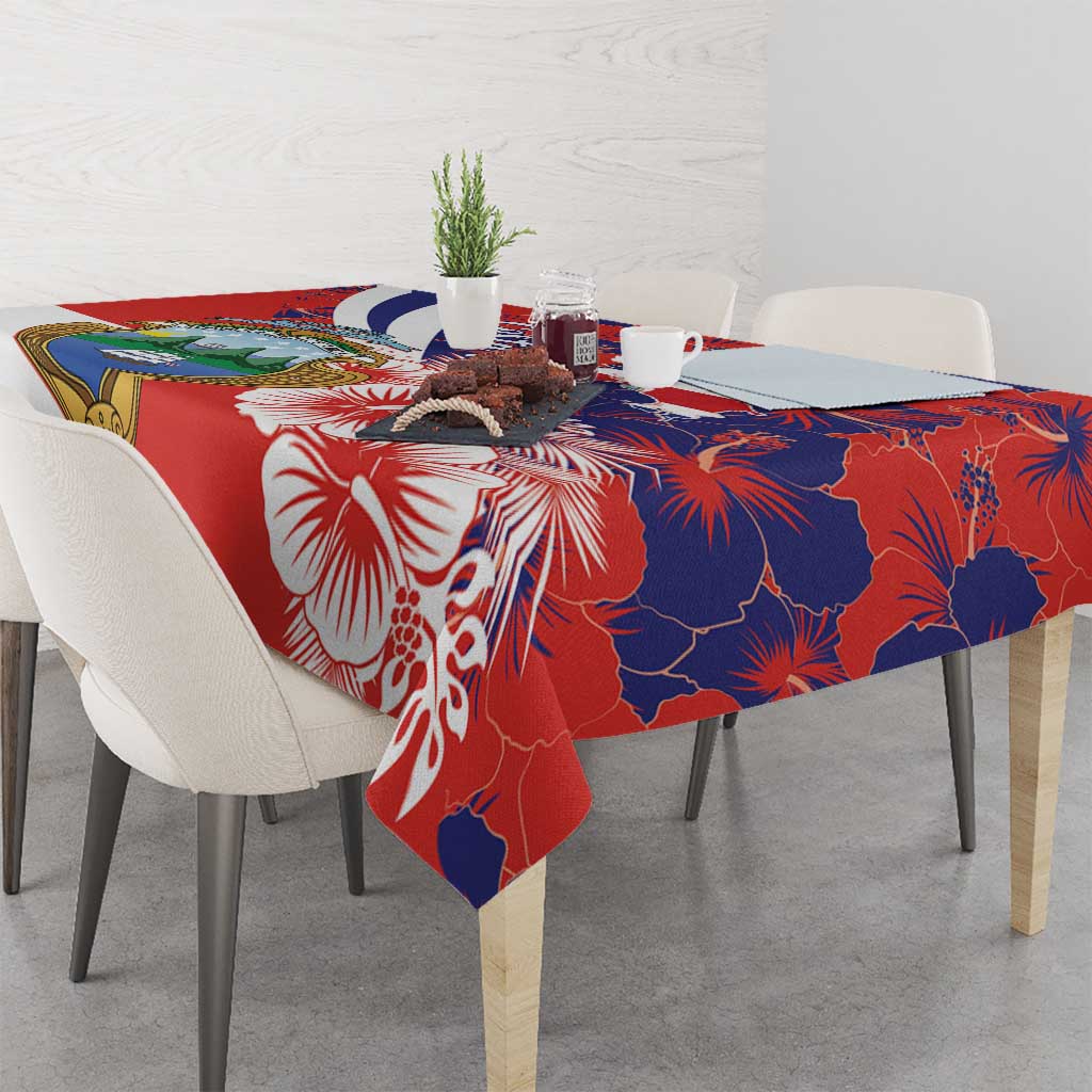 Costa Rica Tablecloth Coat of Arms Hibiscus Pattern - Wonder Print Shop