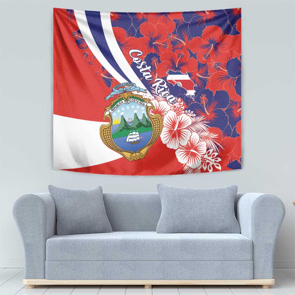 Costa Rica Tapestry Coat of Arms Hibiscus Pattern - Wonder Print Shop