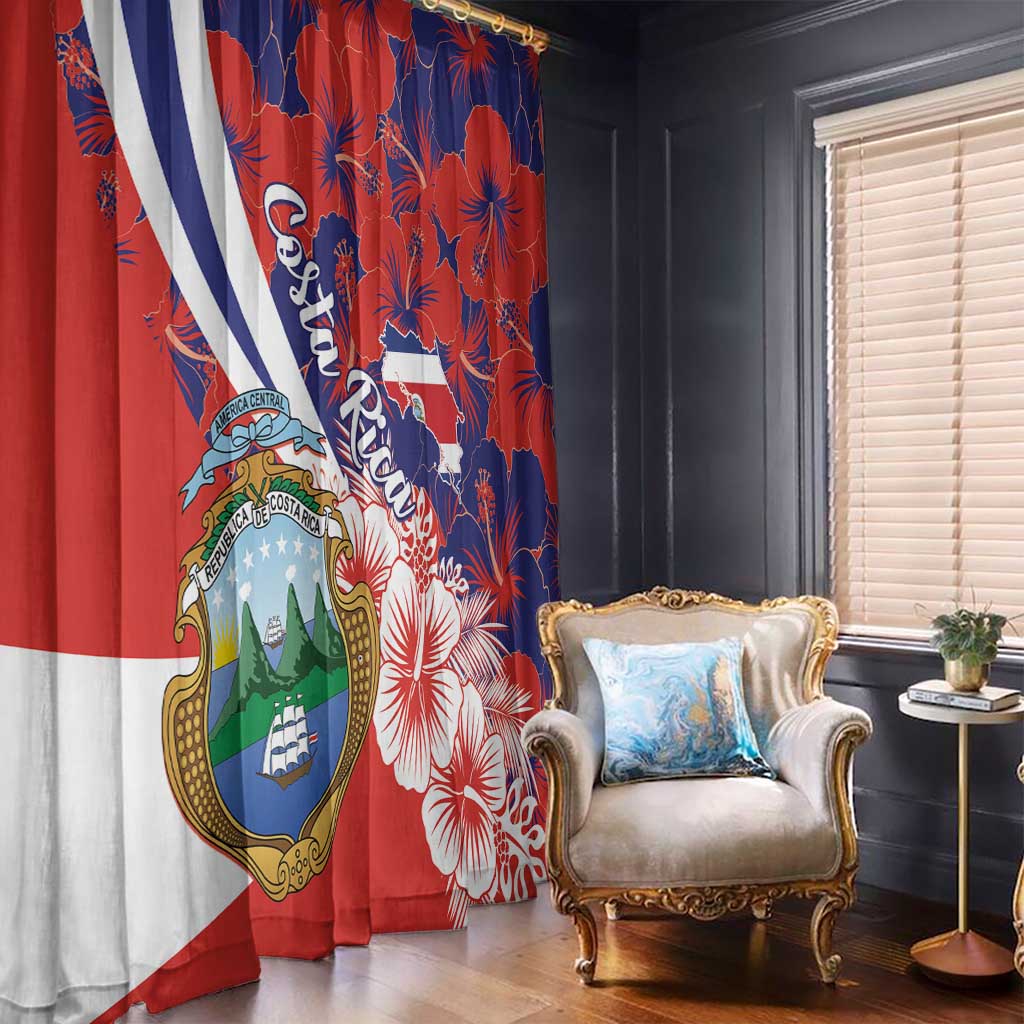 Costa Rica Window Curtain Coat of Arms Hibiscus Pattern - Wonder Print Shop