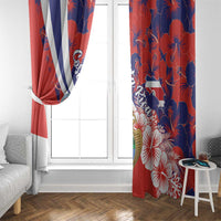 Costa Rica Window Curtain Coat of Arms Hibiscus Pattern - Wonder Print Shop