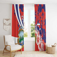 Costa Rica Window Curtain Coat of Arms Hibiscus Pattern - Wonder Print Shop