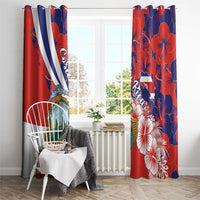 Costa Rica Window Curtain Coat of Arms Hibiscus Pattern - Wonder Print Shop