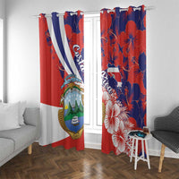Costa Rica Window Curtain Coat of Arms Hibiscus Pattern - Wonder Print Shop