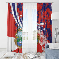 Costa Rica Window Curtain Coat of Arms Hibiscus Pattern - Wonder Print Shop