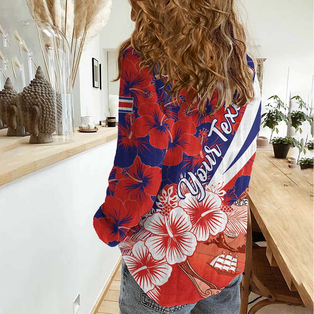 Costa Rica Women Casual Shirt Coat of Arms Hibiscus Pattern - Wonder Print Shop