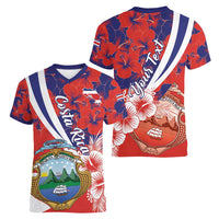 Costa Rica Women V-Neck T-Shirt Coat of Arms Hibiscus Pattern - Wonder Print Shop