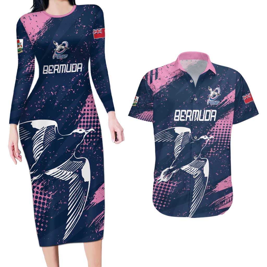 Custom Rugby Bermuda Couples Matching Long Sleeve Bodycon Dress and Hawaiian Shirt Our Team Go Champions - Wonder Print Shop