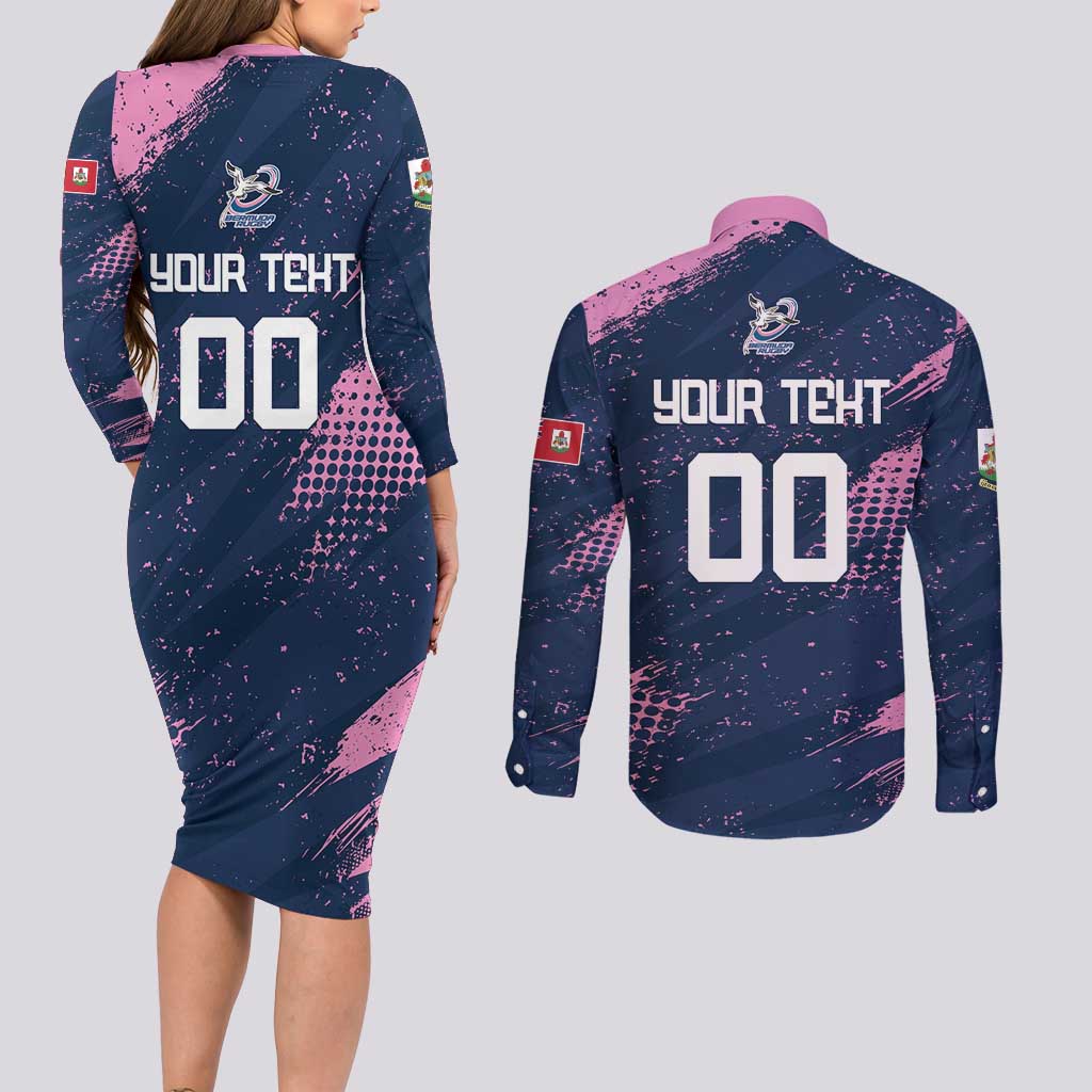 Custom Rugby Bermuda Couples Matching Long Sleeve Bodycon Dress and Long Sleeve Button Shirt Our Team Go Champions - Wonder Print Shop