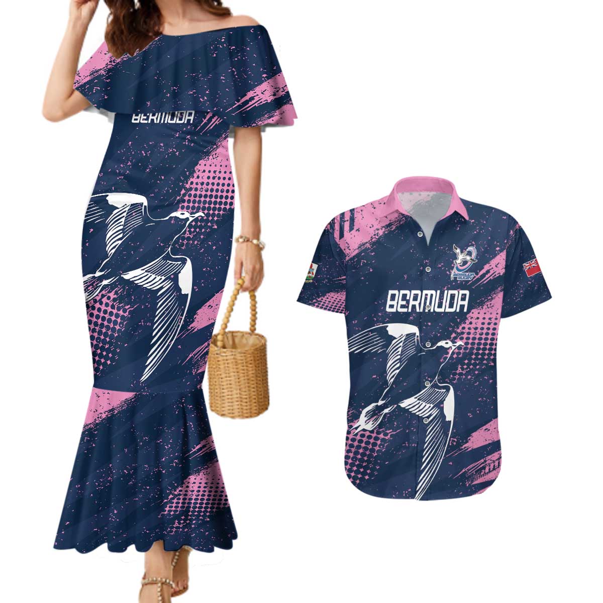Custom Rugby Bermuda Couples Matching Mermaid Dress and Hawaiian Shirt Our Team Go Champions - Wonder Print Shop