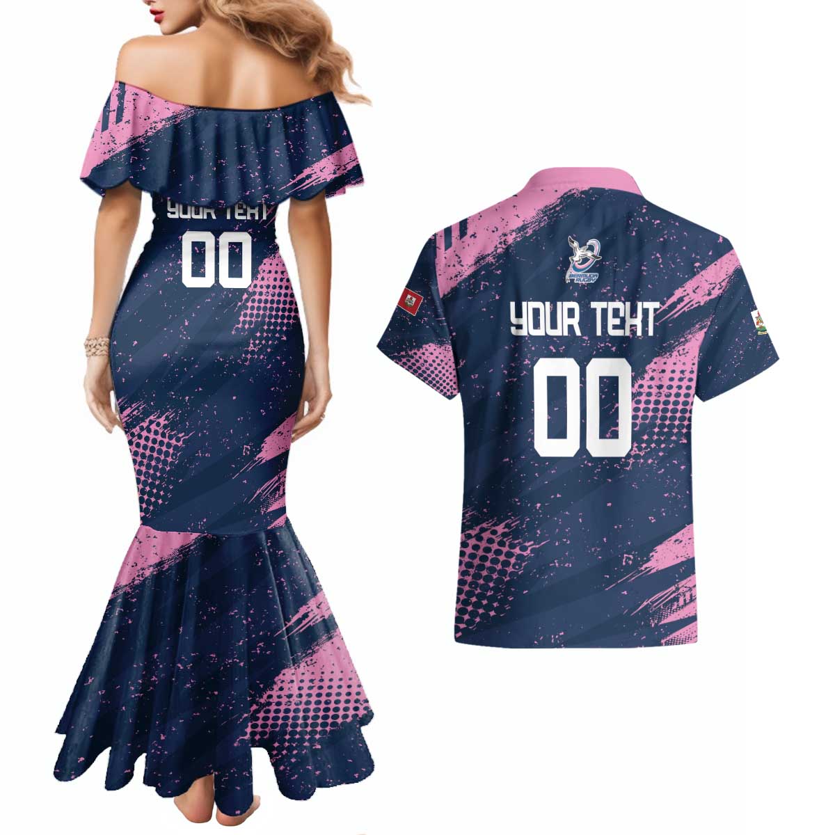 Custom Rugby Bermuda Couples Matching Mermaid Dress and Hawaiian Shirt Our Team Go Champions - Wonder Print Shop