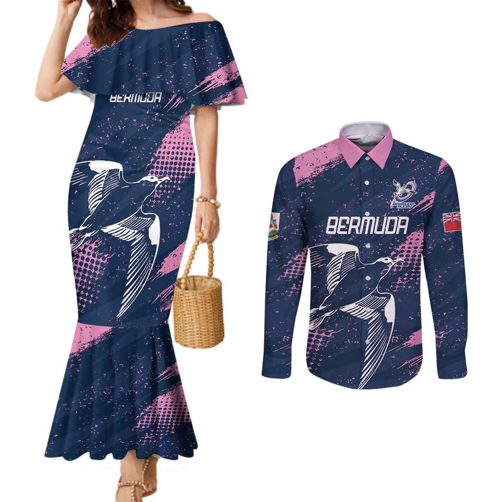 Custom Rugby Bermuda Couples Matching Mermaid Dress and Long Sleeve Button Shirt Our Team Go Champions - Wonder Print Shop