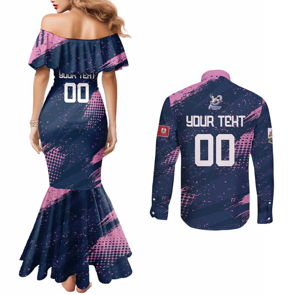Custom Rugby Bermuda Couples Matching Mermaid Dress and Long Sleeve Button Shirt Our Team Go Champions - Wonder Print Shop