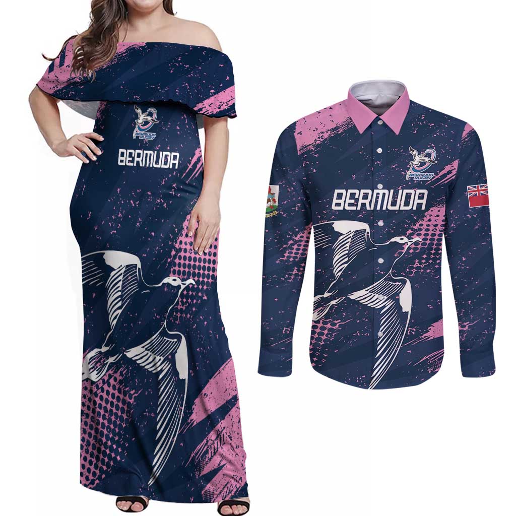 Custom Rugby Bermuda Couples Matching Off Shoulder Maxi Dress and Long Sleeve Button Shirt Our Team Go Champions - Wonder Print Shop