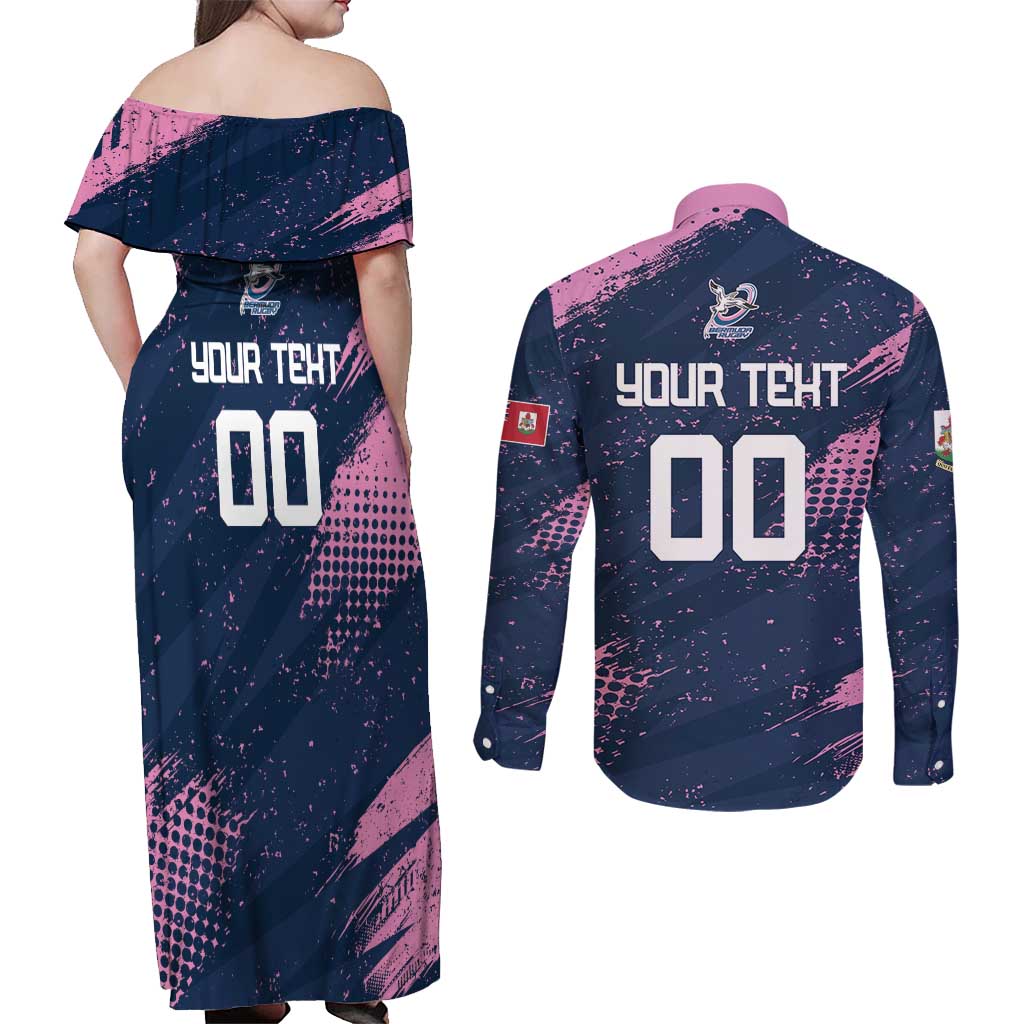 Custom Rugby Bermuda Couples Matching Off Shoulder Maxi Dress and Long Sleeve Button Shirt Our Team Go Champions - Wonder Print Shop